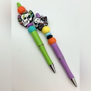 SET OF 2 SKELETON SKULL MUSHROOM COLORFUL HAPPY HALLOWEEN PURPLE GREEN